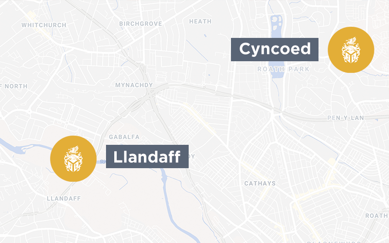 Map showing Llandaff and Cyncoed, Cardiff