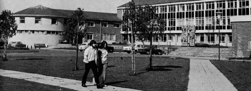 Old black and white photo of Cyncoed campus