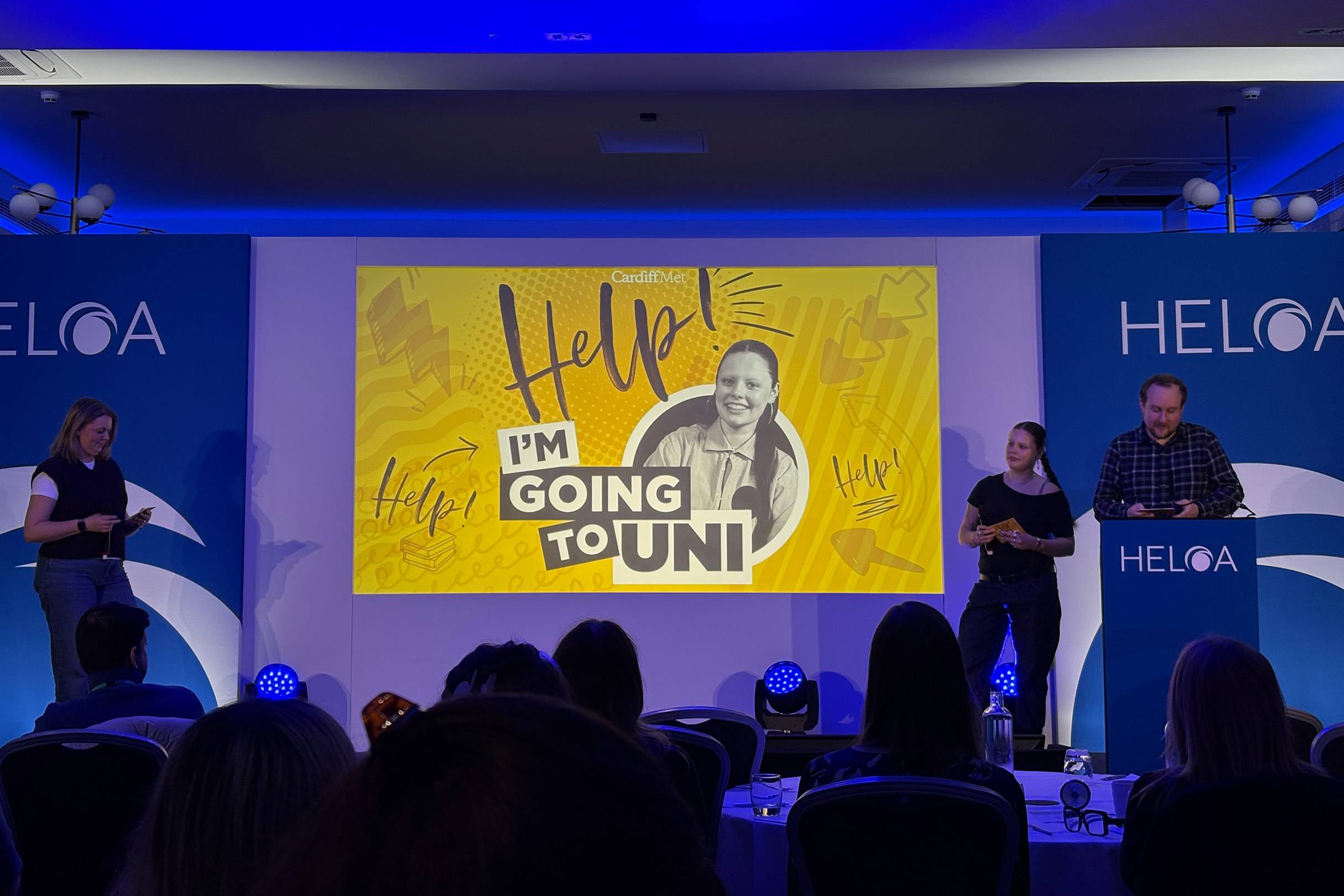 The team from Cardiff Met on stage at the 2026 HELOA Awards.