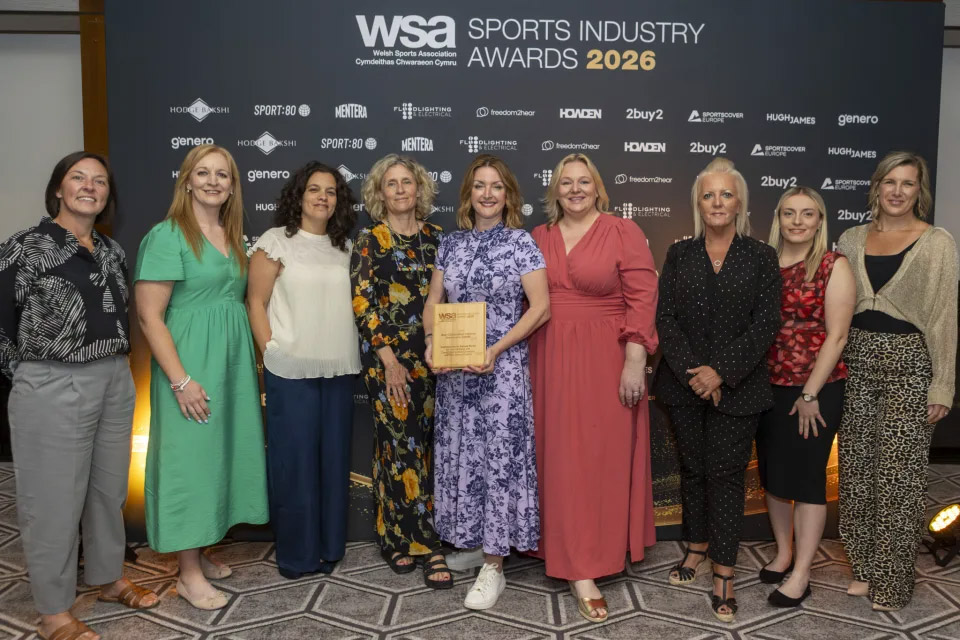 The team from Cardiff Met accepting their award at the WSA Sports Industry Awards 2026.