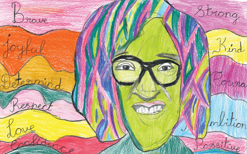 Bright and colourful drawing of Betty, made by one of the pupils