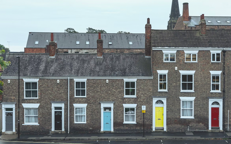 A typical row of british terrace houses